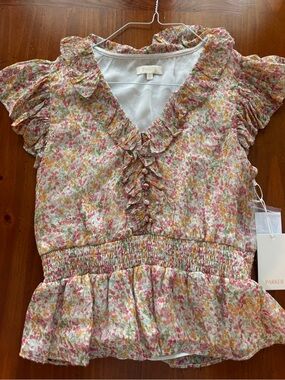 Parker Ruffled Floral Peplum Top - Pink, Yellow, Green